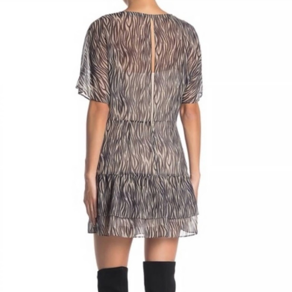 AllSaints Marley Animal Print Boho Dress Sheer Mini Ruffled Hipster SZ 2 - Picture 2 of 12